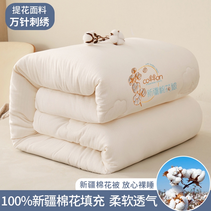 91家纺网 家纺一手货源 找家纺 西域种棉人 2025新款新疆纯棉花被子带皱手工水洗棉冬被被芯春秋被四季用盖被 洛风-白