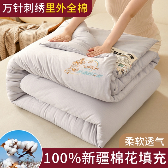 91家纺网 家纺一手货源 找家纺 西域种棉人 2025新款新疆纯棉花被子带皱手工水洗棉冬被被芯春秋被四季用盖被 洛风-灰