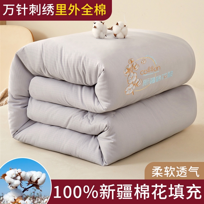91家纺网 家纺一手货源 找家纺 西域种棉人 2025新款新疆纯棉花被子带皱手工水洗棉冬被被芯春秋被四季用盖被 洛风-灰