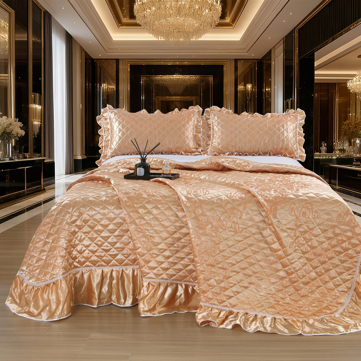 91家纺网 家纺一手货源 找家纺 （总）雅绅阁 2025新款仿真丝贡缎提花床盖三件套