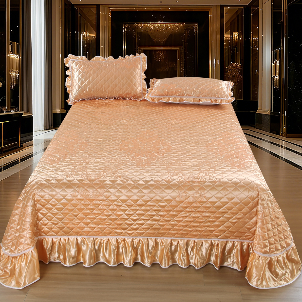 （总）雅绅阁 2025新款仿真丝贡缎提花床盖三件套