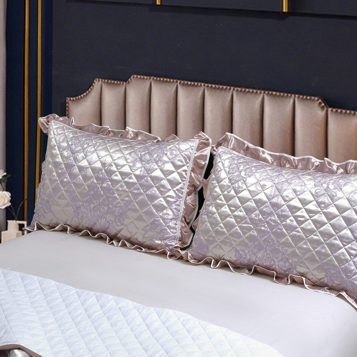 91家纺网 家纺一手货源 找家纺 雅绅阁 2025新款仿真丝贡缎提花床盖三件套 紫气东来