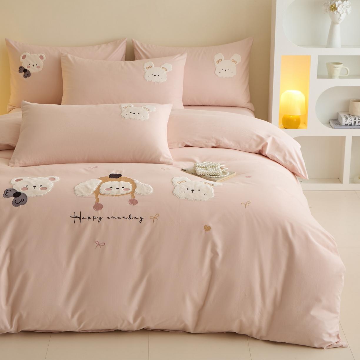 91家纺网 家纺一手货源 找家纺 618家纺 2025新款50S100支全棉纯棉萌宠乐园系列四件套 萌宠乐园-粉