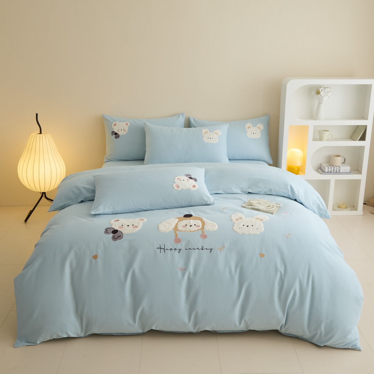 618家纺 2025新款50S100支全棉纯棉萌宠乐园系列四件套 萌宠乐园-蓝