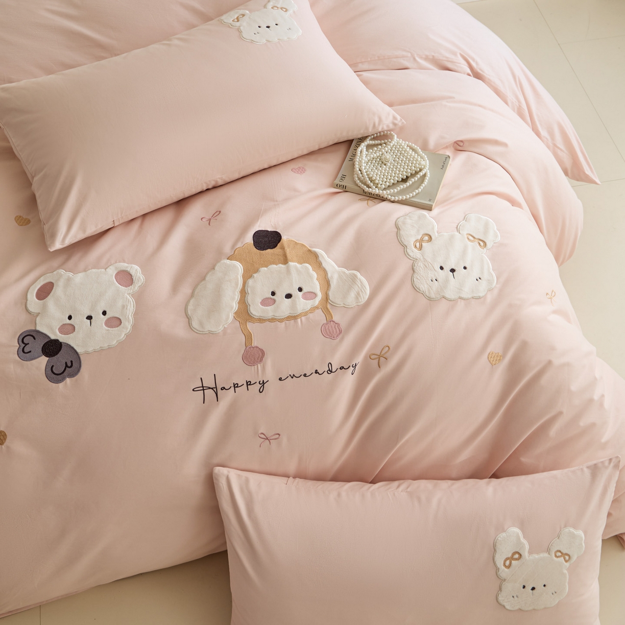 91家纺网 家纺一手货源 找家纺 618家纺 2025新款50S100支全棉纯棉萌宠乐园系列四件套 萌宠乐园-粉