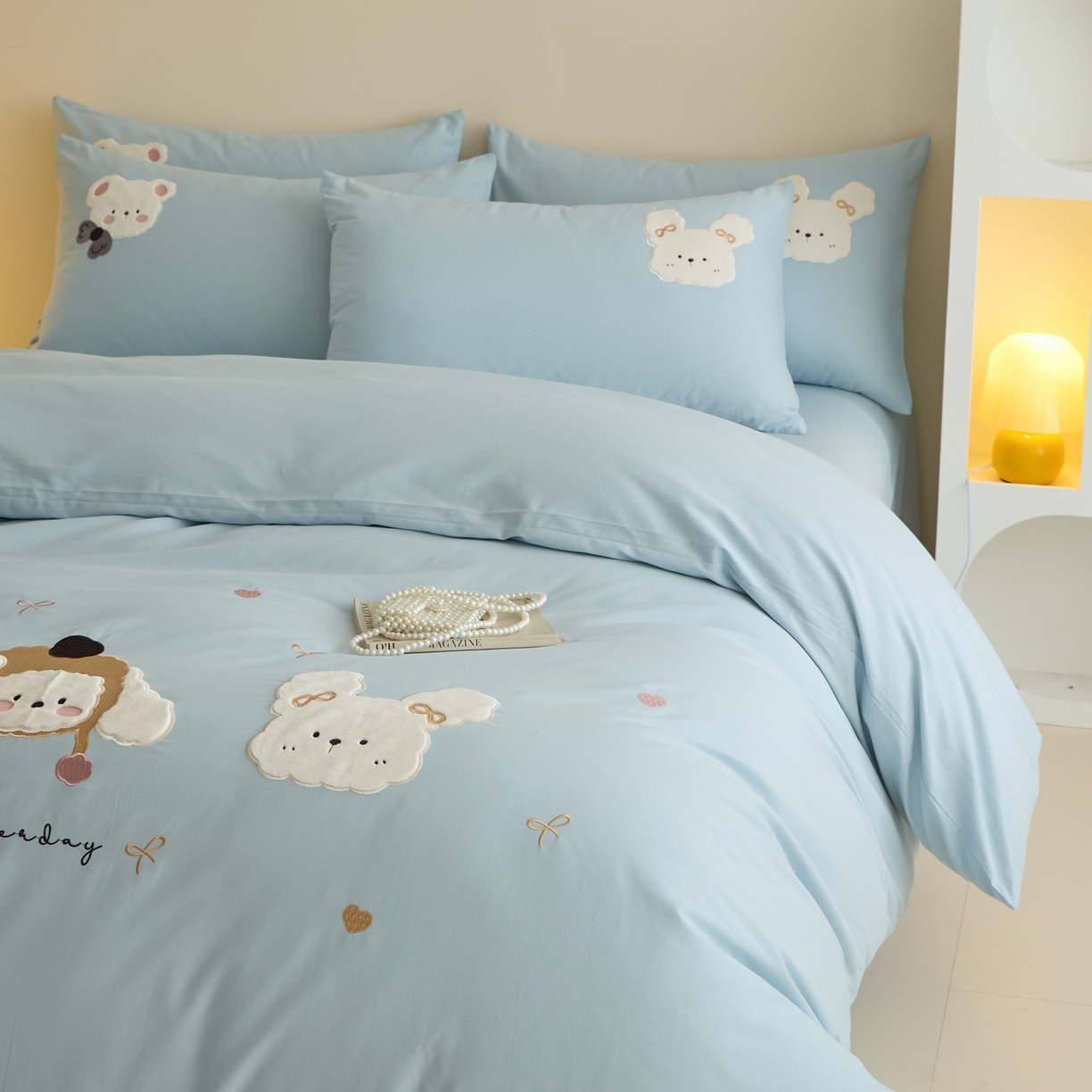 91家纺网 家纺一手货源 找家纺 618家纺 2025新款50S100支全棉纯棉萌宠乐园系列四件套 萌宠乐园-蓝