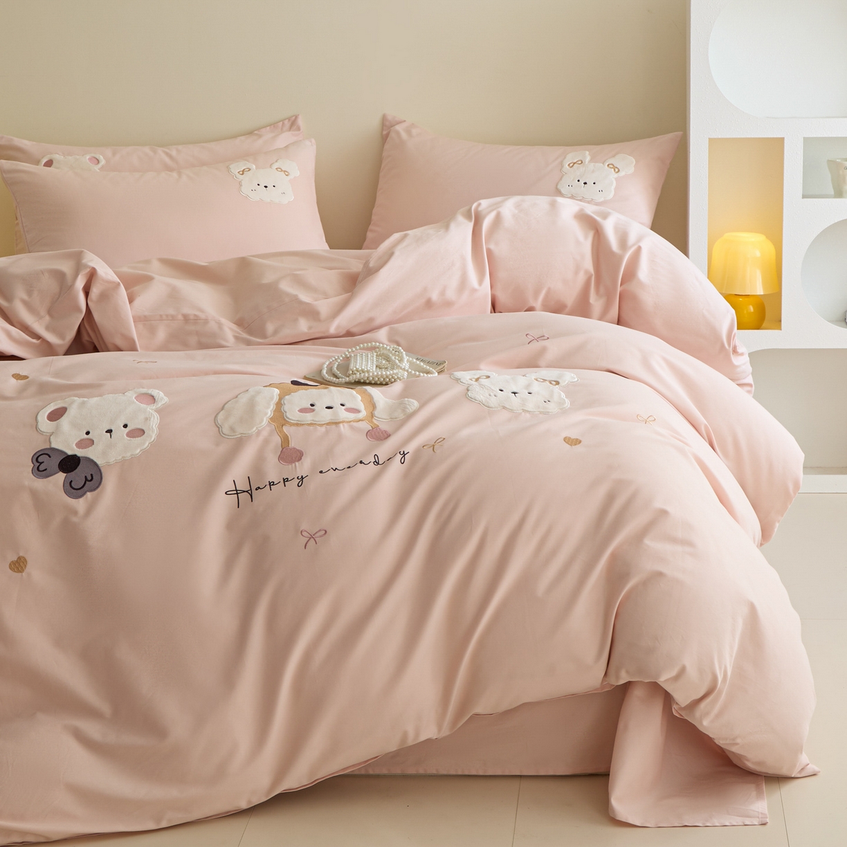 91家纺网 家纺一手货源 找家纺 618家纺 2025新款50S100支全棉纯棉萌宠乐园系列四件套 萌宠乐园-粉