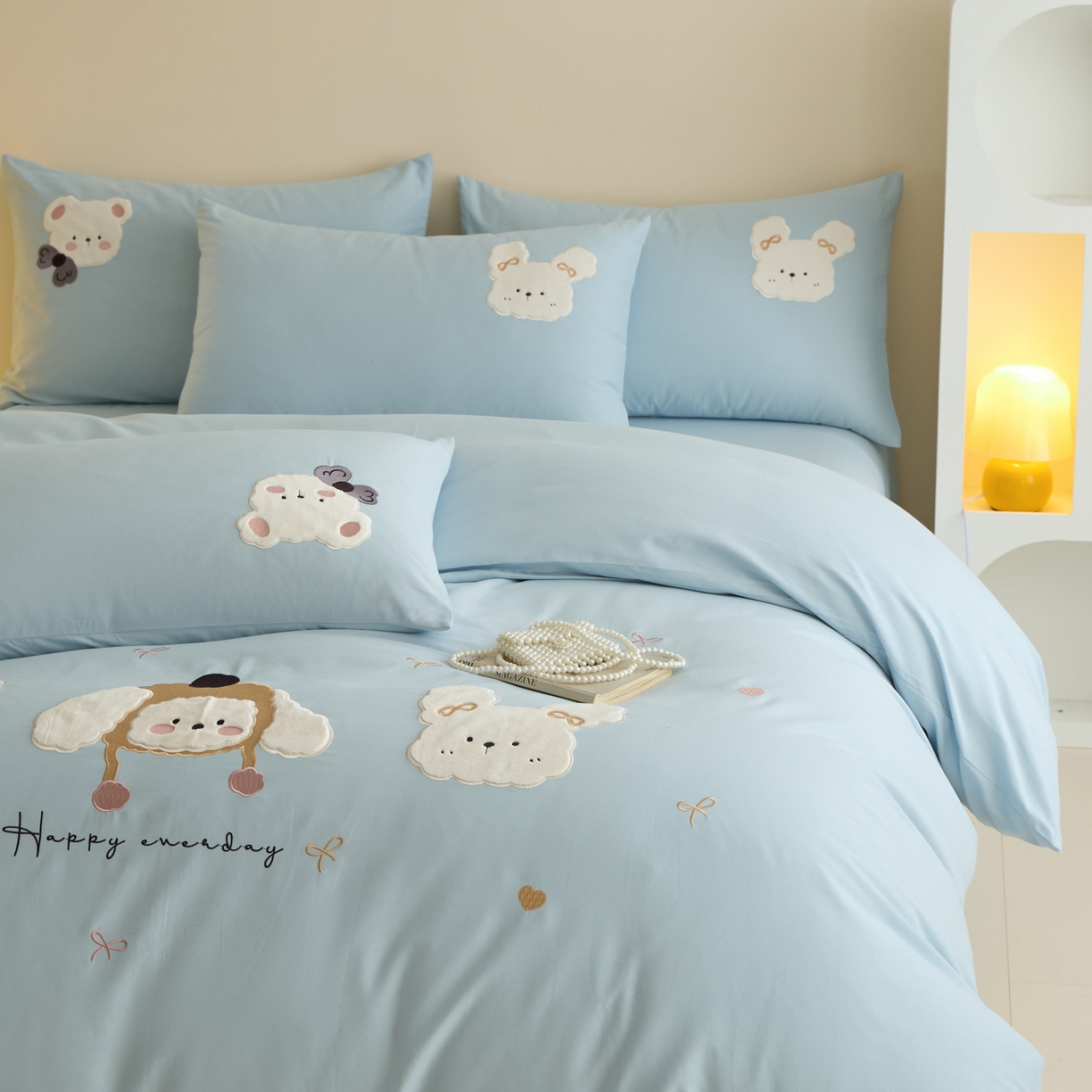 91家纺网 家纺一手货源 找家纺 618家纺 2025新款50S100支全棉纯棉萌宠乐园系列四件套 萌宠乐园-蓝