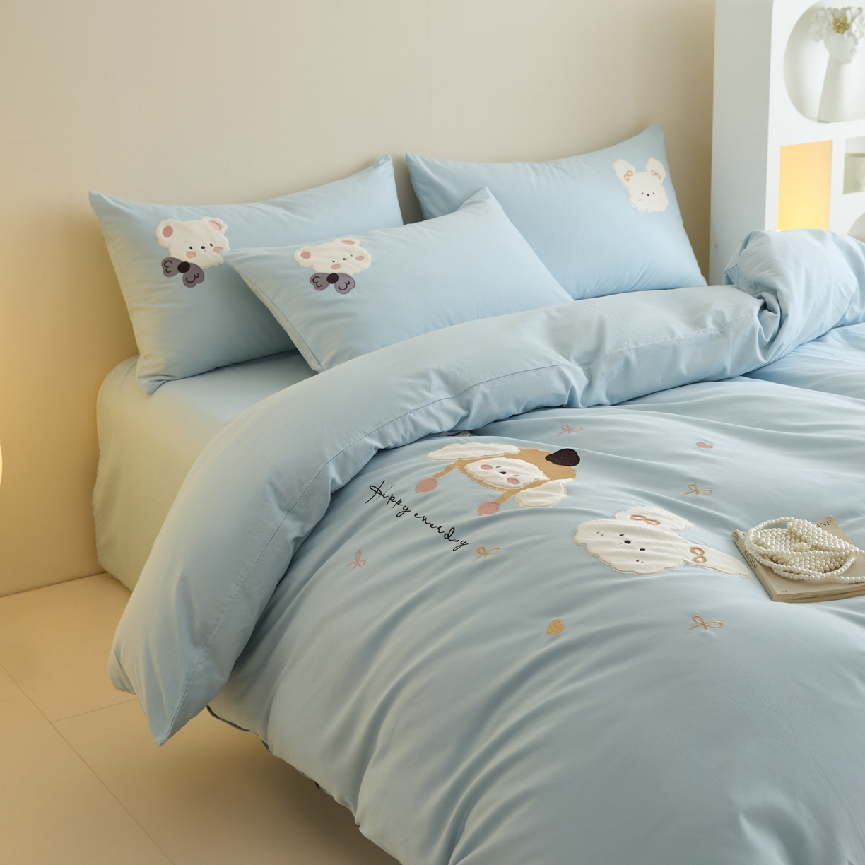 91家纺网 家纺一手货源 找家纺 618家纺 2025新款50S100支全棉纯棉萌宠乐园系列四件套 萌宠乐园-蓝