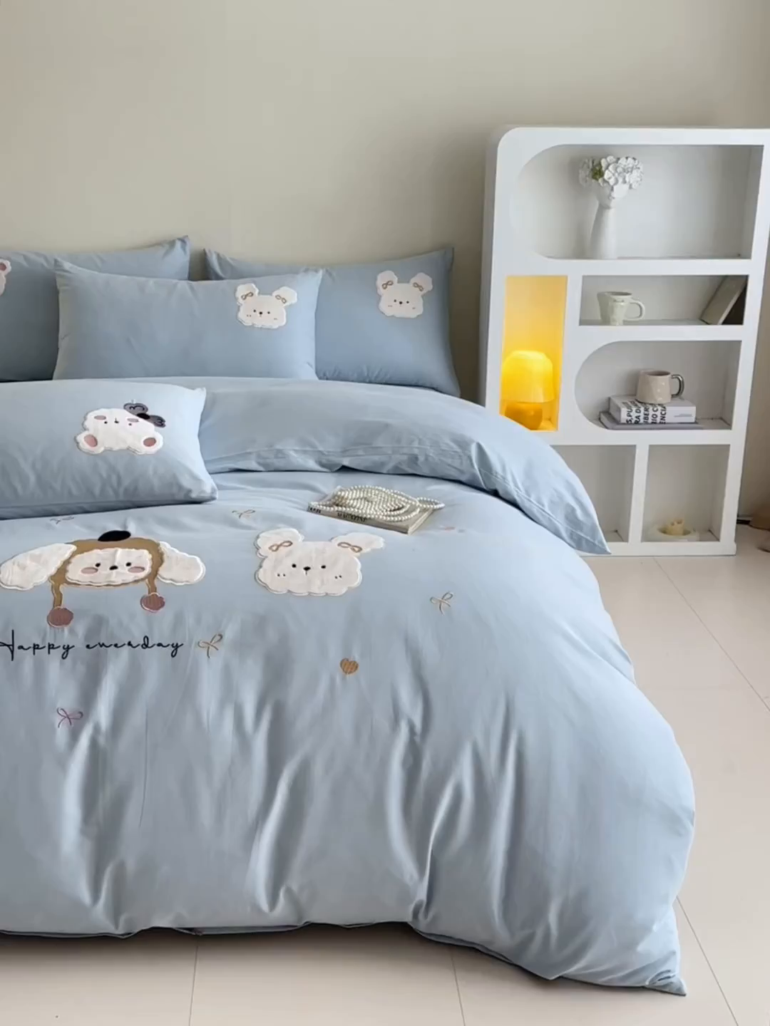 91家纺网 家纺一手货源 找家纺 618家纺 2025新款50S100支全棉纯棉萌宠乐园系列四件套 萌宠乐园-蓝