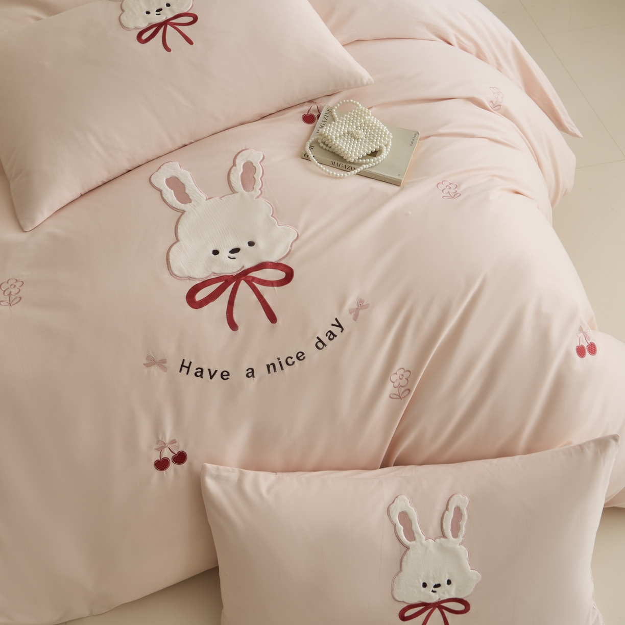 91家纺网 家纺一手货源 找家纺 618家纺 2025新款50S100支全棉纯棉磨毛奶糖系列四件套 奶糖-粉