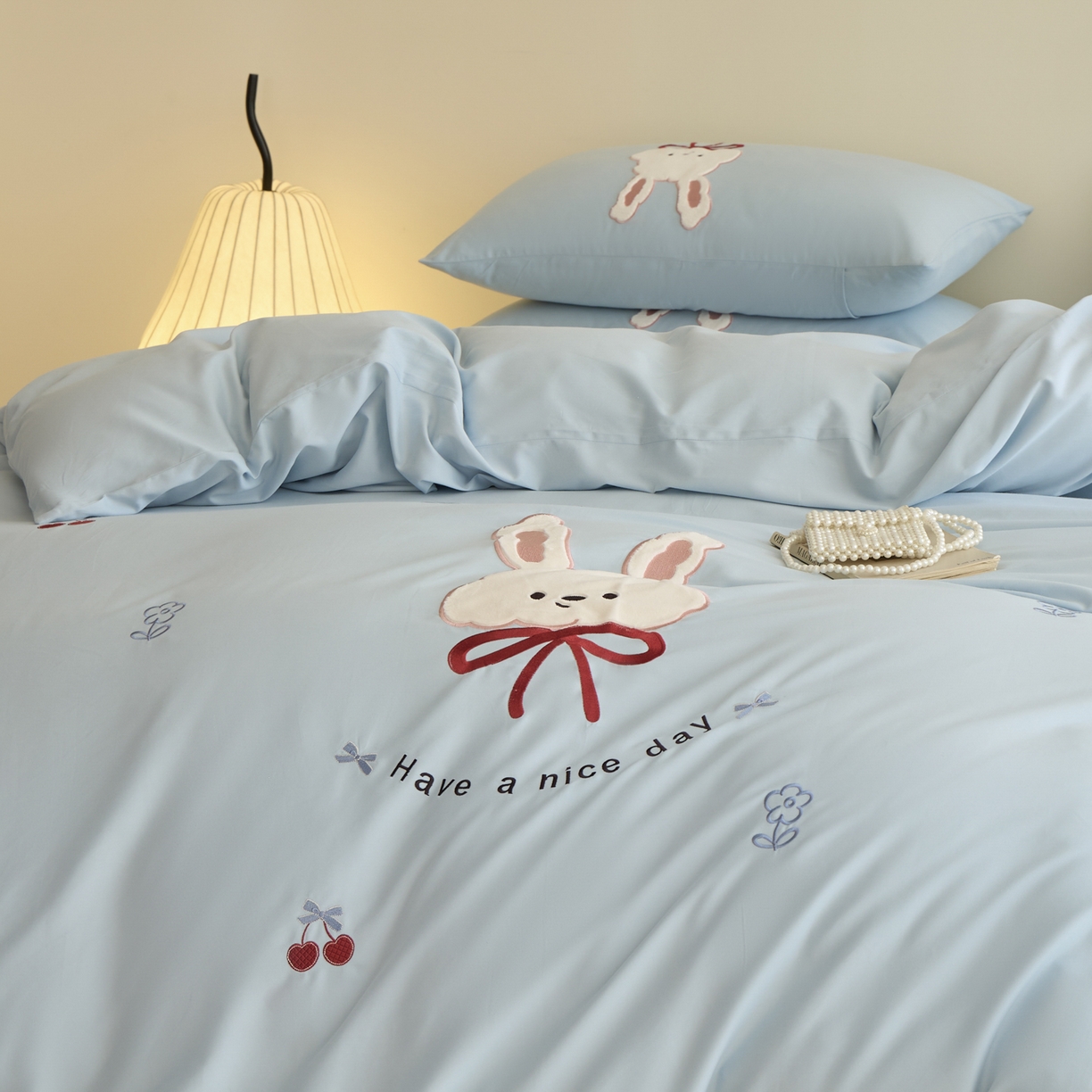 91家纺网 家纺一手货源 找家纺 618家纺 2025新款50S100支全棉纯棉磨毛奶糖系列四件套 奶糖-蓝