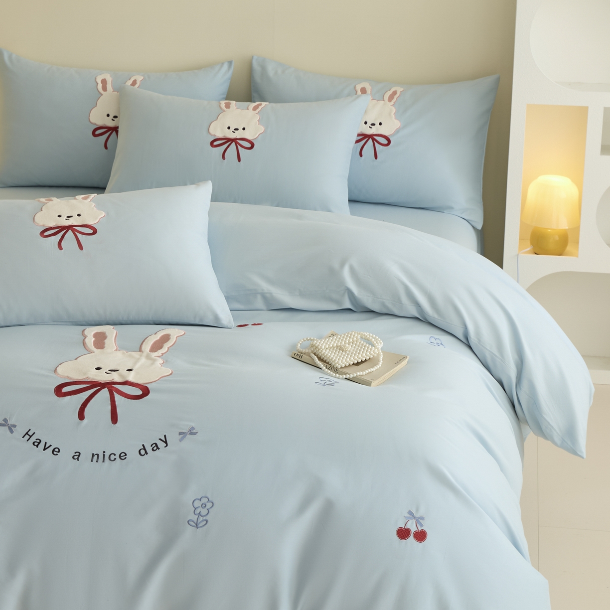 91家纺网 家纺一手货源 找家纺 618家纺 2025新款50S100支全棉纯棉磨毛奶糖系列四件套 奶糖-蓝