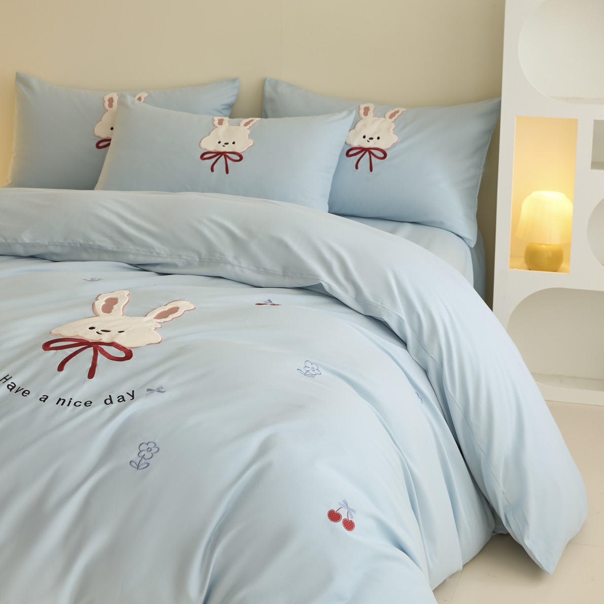 91家纺网 家纺一手货源 找家纺 618家纺 2025新款50S100支全棉纯棉磨毛奶糖系列四件套 奶糖-蓝