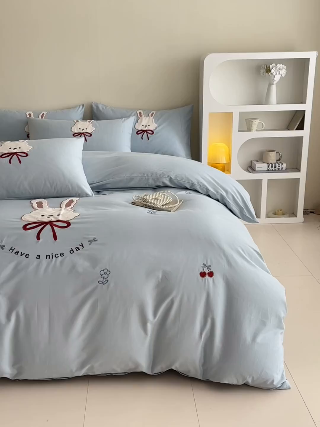 91家纺网 家纺一手货源 找家纺 618家纺 2025新款50S100支全棉纯棉磨毛奶糖系列四件套 奶糖-蓝