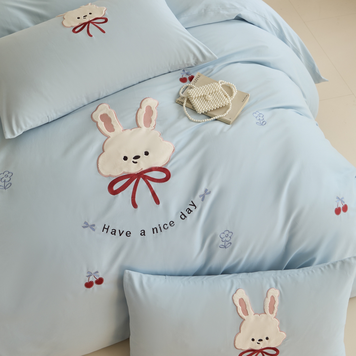 91家纺网 家纺一手货源 找家纺 618家纺 2025新款50S100支全棉纯棉磨毛奶糖系列四件套 奶糖-蓝