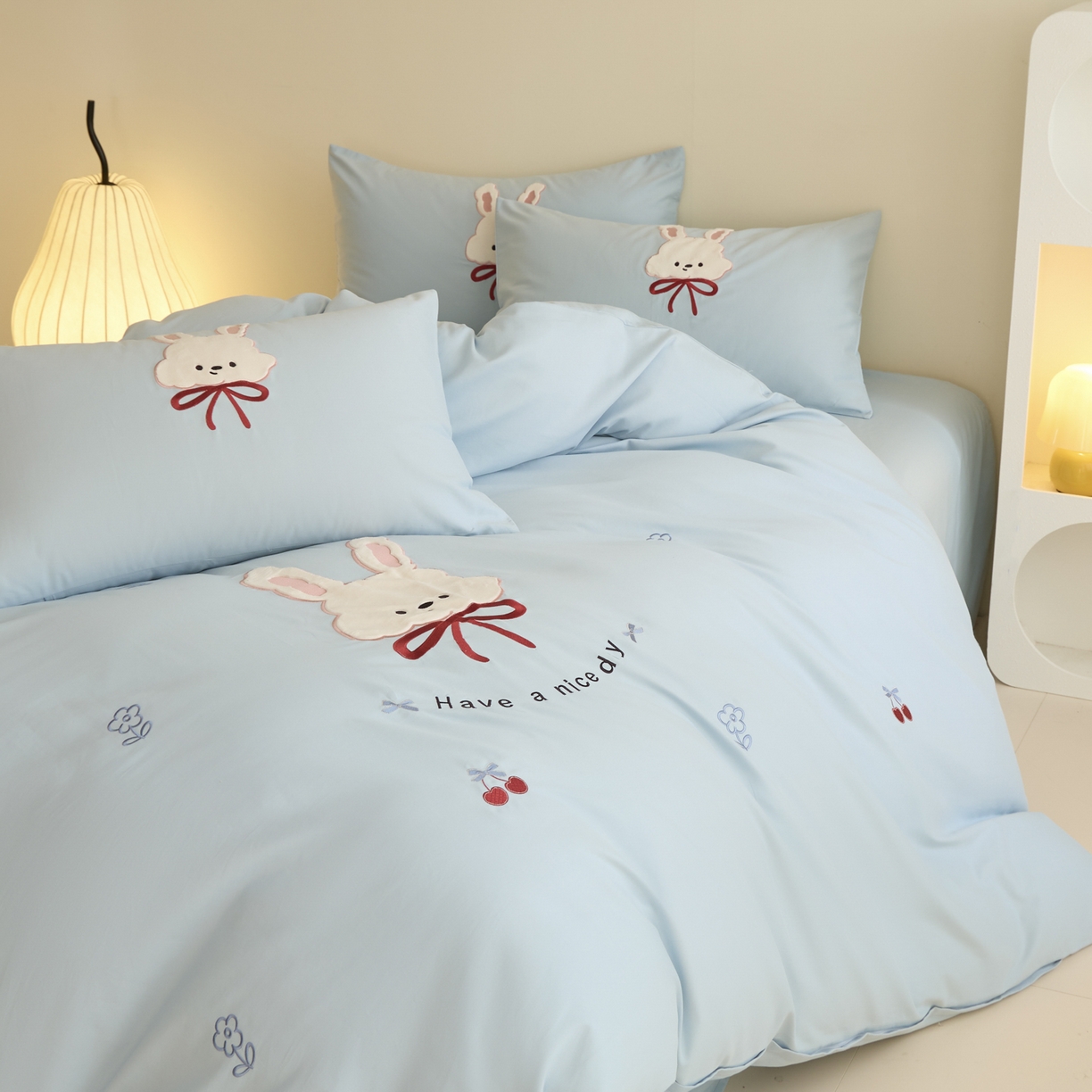 91家纺网 家纺一手货源 找家纺 618家纺 2025新款50S100支全棉纯棉磨毛奶糖系列四件套 奶糖-蓝