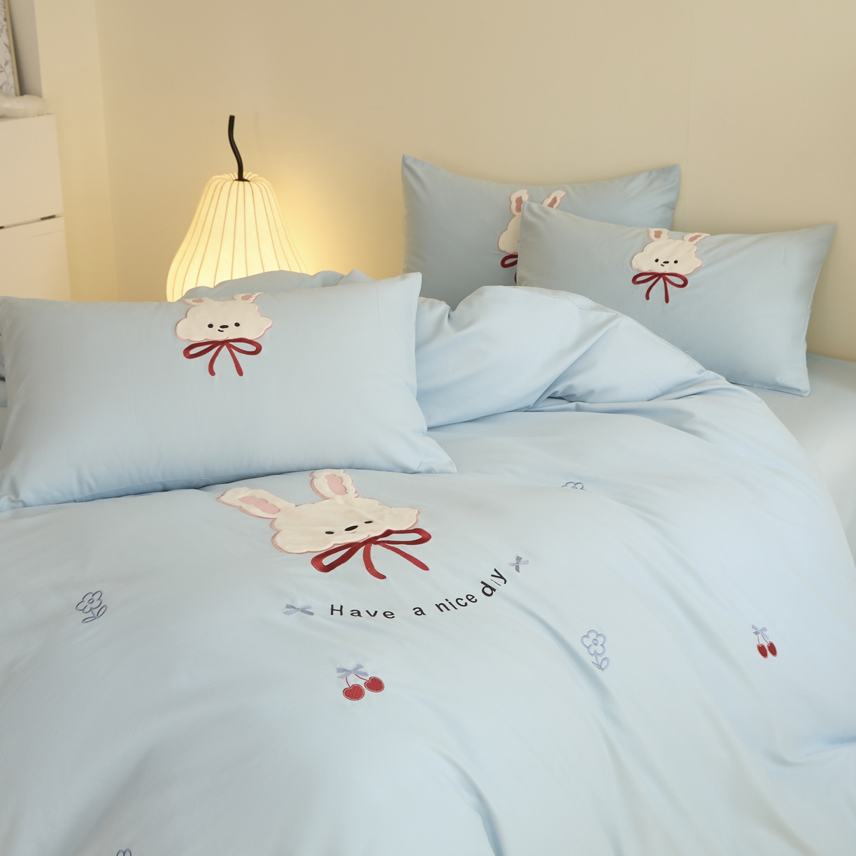 91家纺网 家纺一手货源 找家纺 618家纺 2025新款50S100支全棉纯棉磨毛奶糖系列四件套 奶糖-蓝