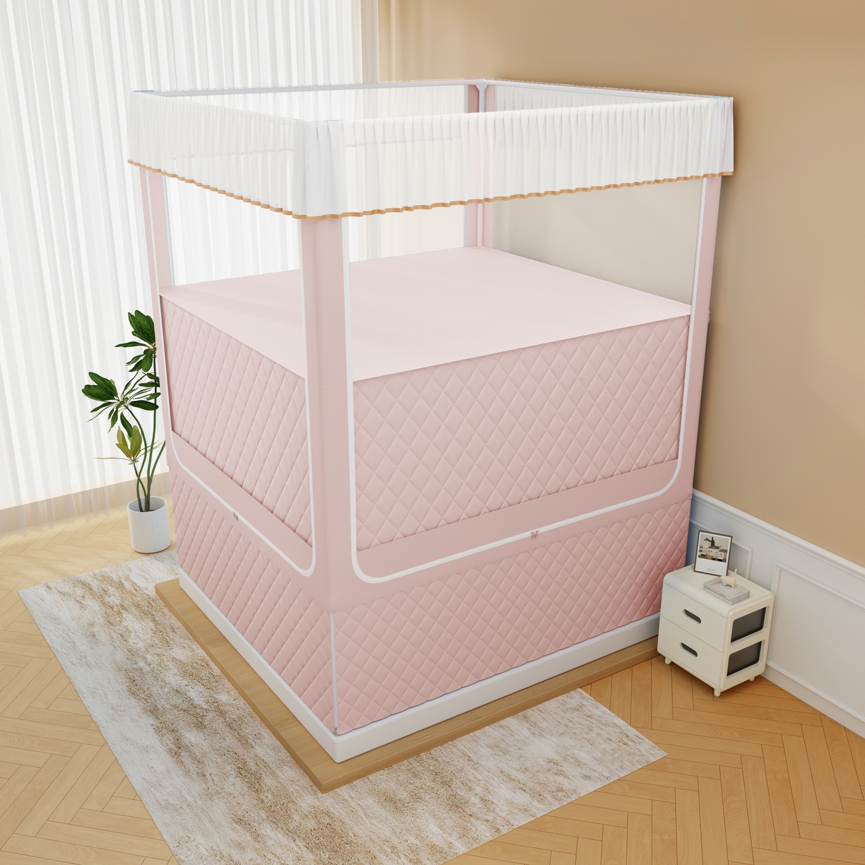 91家纺网 家纺一手货源 找家纺 （总）卓尔居 2025新款坐床保暖罩夹棉一体式保暖蚊帐，夹棉蚊帐，冬季蚊帐