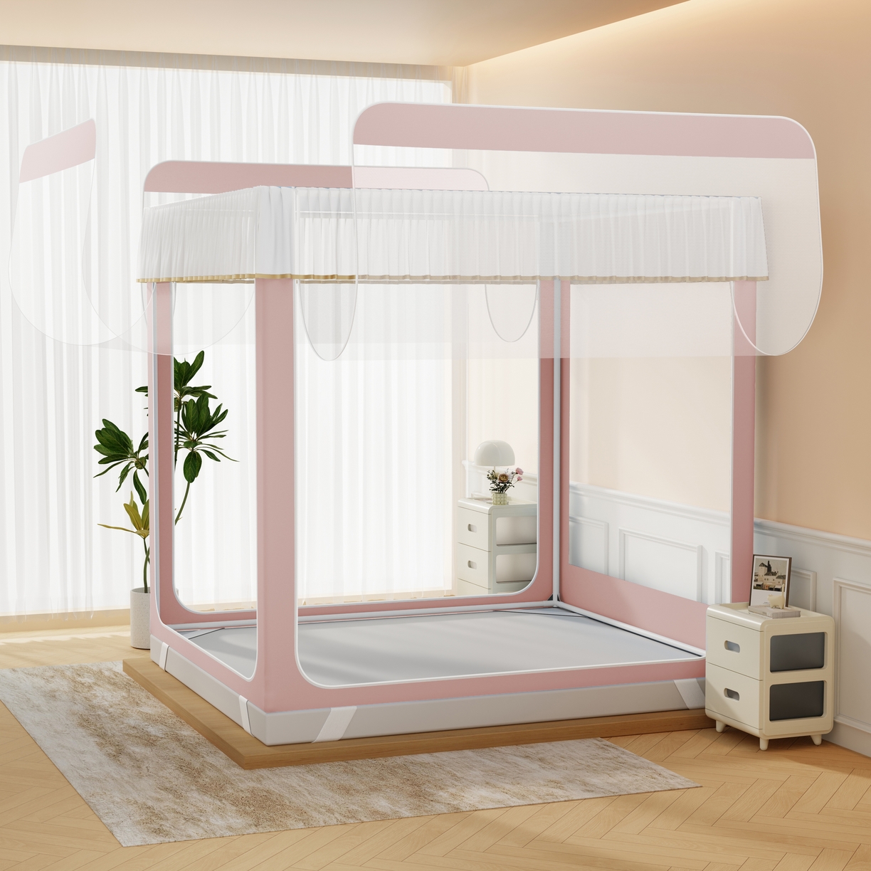 91家纺网 家纺一手货源 找家纺 （总）卓尔居 2025新款坐床保暖罩夹棉一体式保暖蚊帐，夹棉蚊帐，冬季蚊帐