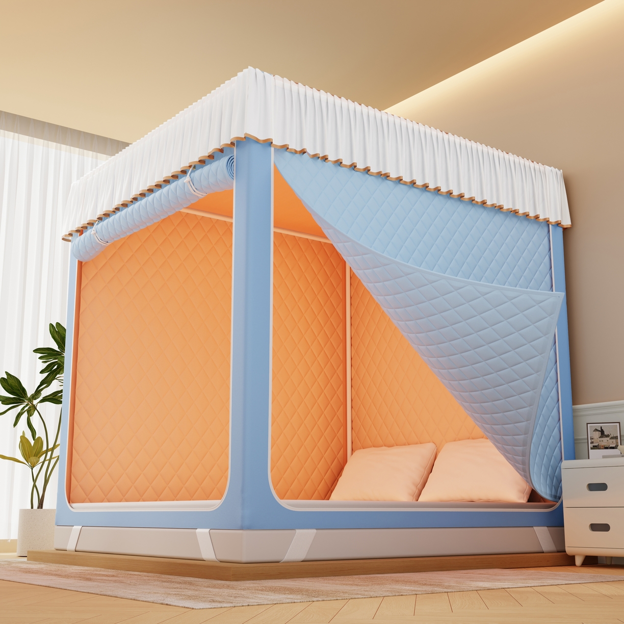 91家纺网 家纺一手货源 找家纺 （总）卓尔居 2025新款坐床保暖罩夹棉一体式保暖蚊帐，夹棉蚊帐，冬季蚊帐