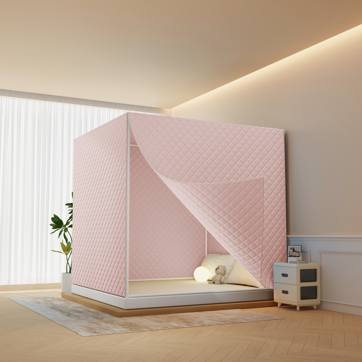 91家纺网 家纺一手货源 找家纺 （总）卓尔居 2025新款坐床保暖罩夹棉一体式保暖蚊帐，夹棉蚊帐，冬季蚊帐