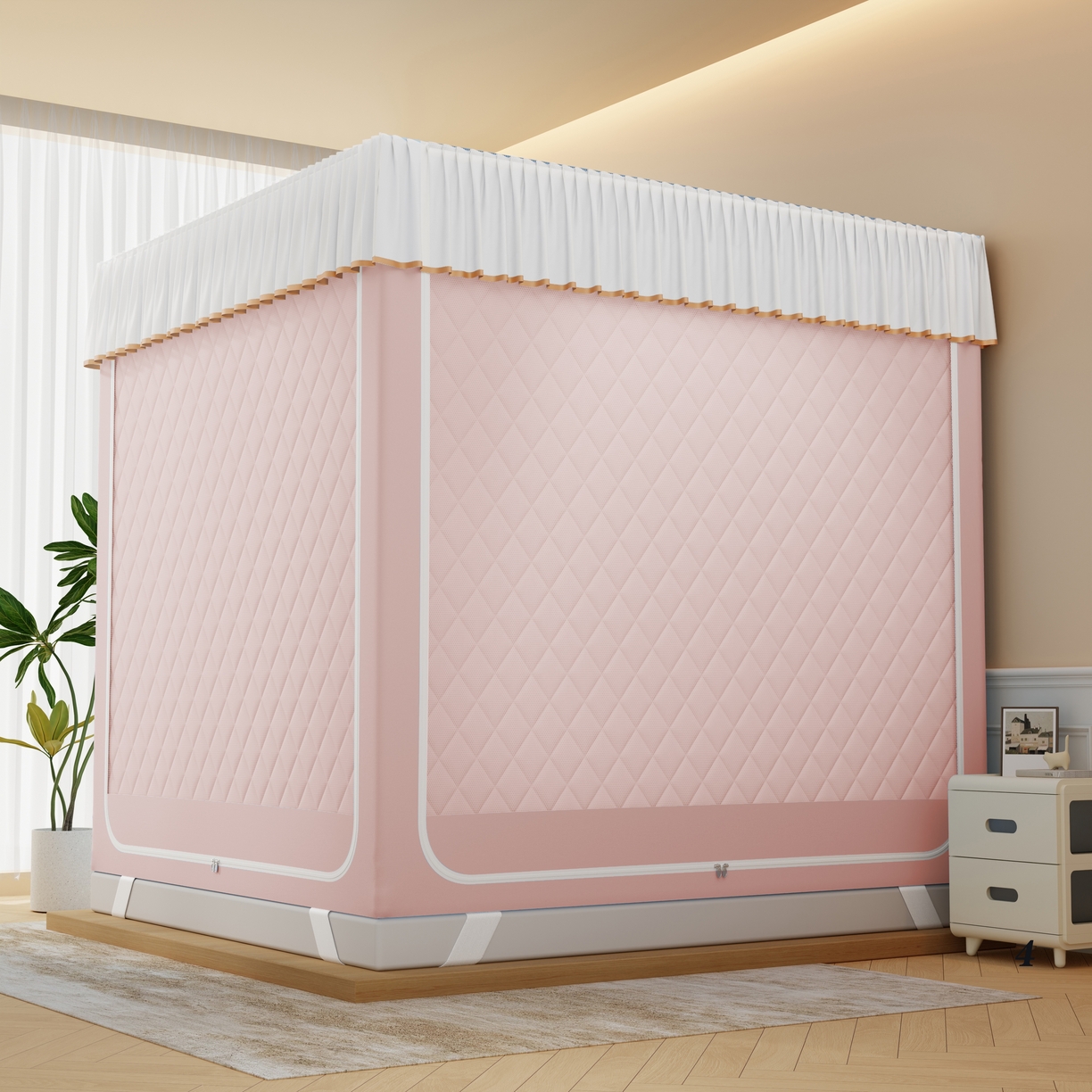 91家纺网 家纺一手货源 找家纺 （总）卓尔居 2025新款坐床保暖罩夹棉一体式保暖蚊帐，夹棉蚊帐，冬季蚊帐