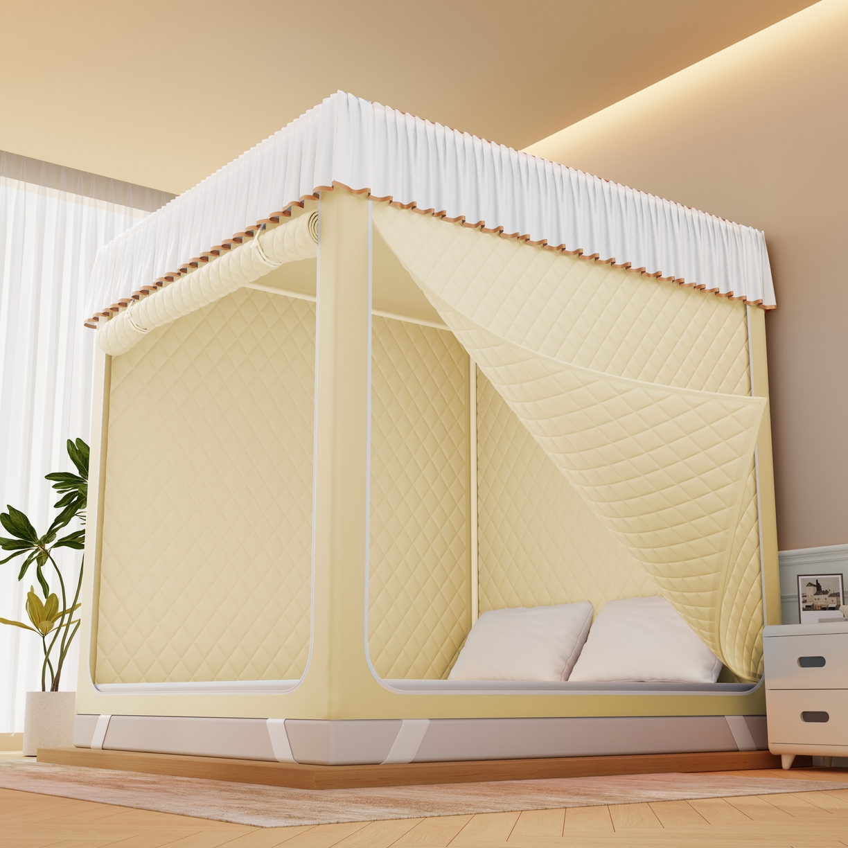 91家纺网 家纺一手货源 找家纺 （总）卓尔居 2025新款坐床保暖罩夹棉一体式保暖蚊帐，夹棉蚊帐，冬季蚊帐