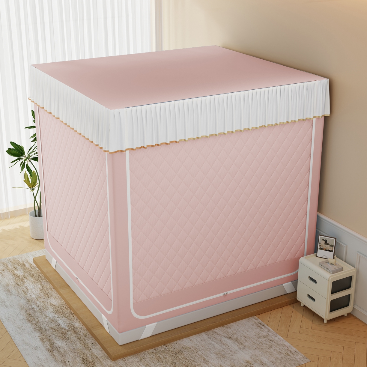 91家纺网 家纺一手货源 找家纺 （总）卓尔居 2025新款坐床保暖罩夹棉一体式保暖蚊帐，夹棉蚊帐，冬季蚊帐