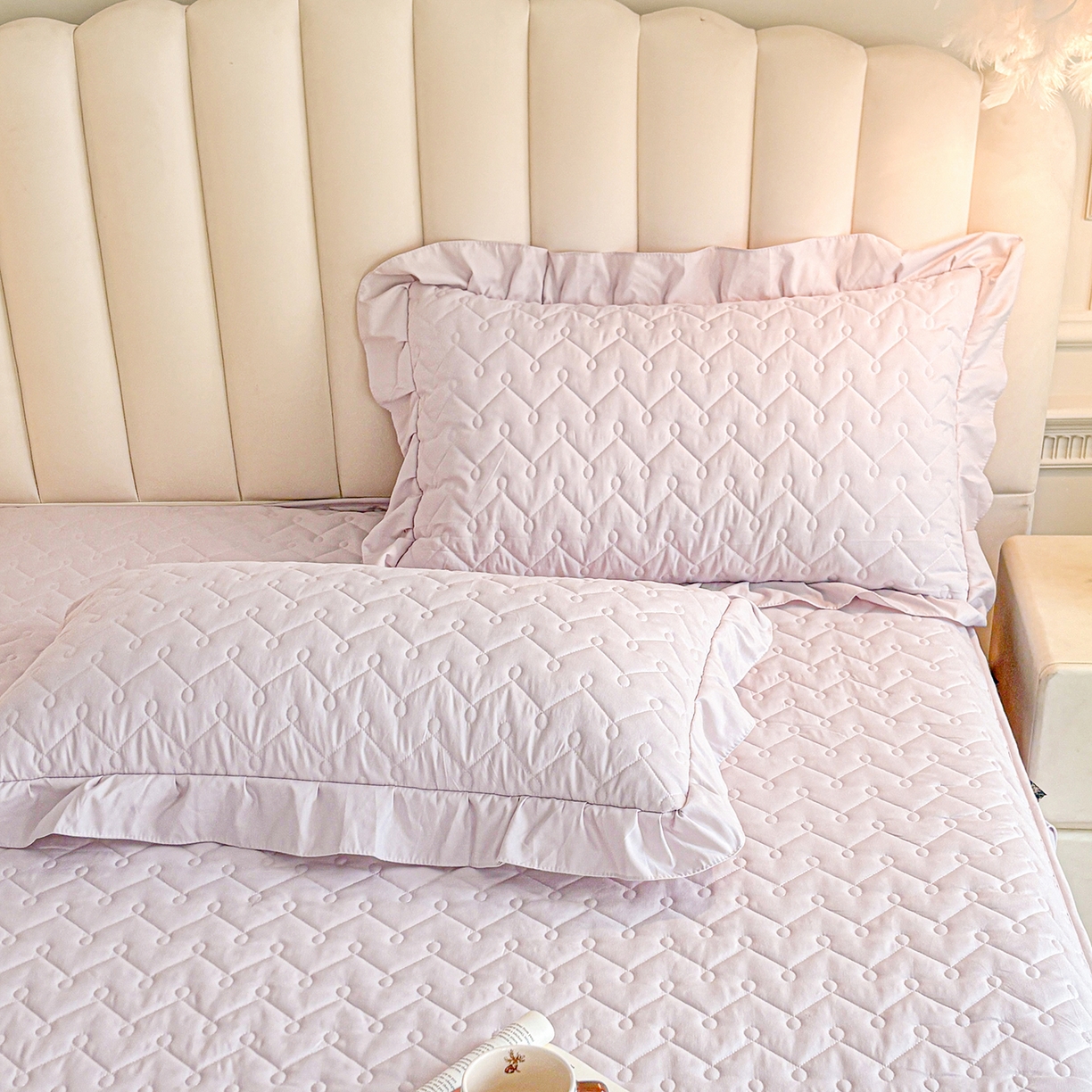 91家纺网 家纺一手货源 找家纺 笠裙家纺 2025新款蕾丝水洗棉夹棉加厚单床裙-繁星 繁星-玫瑰紫