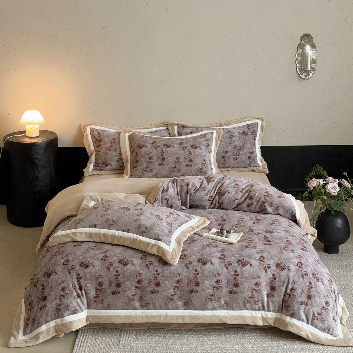 多乐娜 2025新款高克重260g全消光牛奶绒数码印花法式油画风高端款四件套 （会员-20）控价最低368起 咖璟语