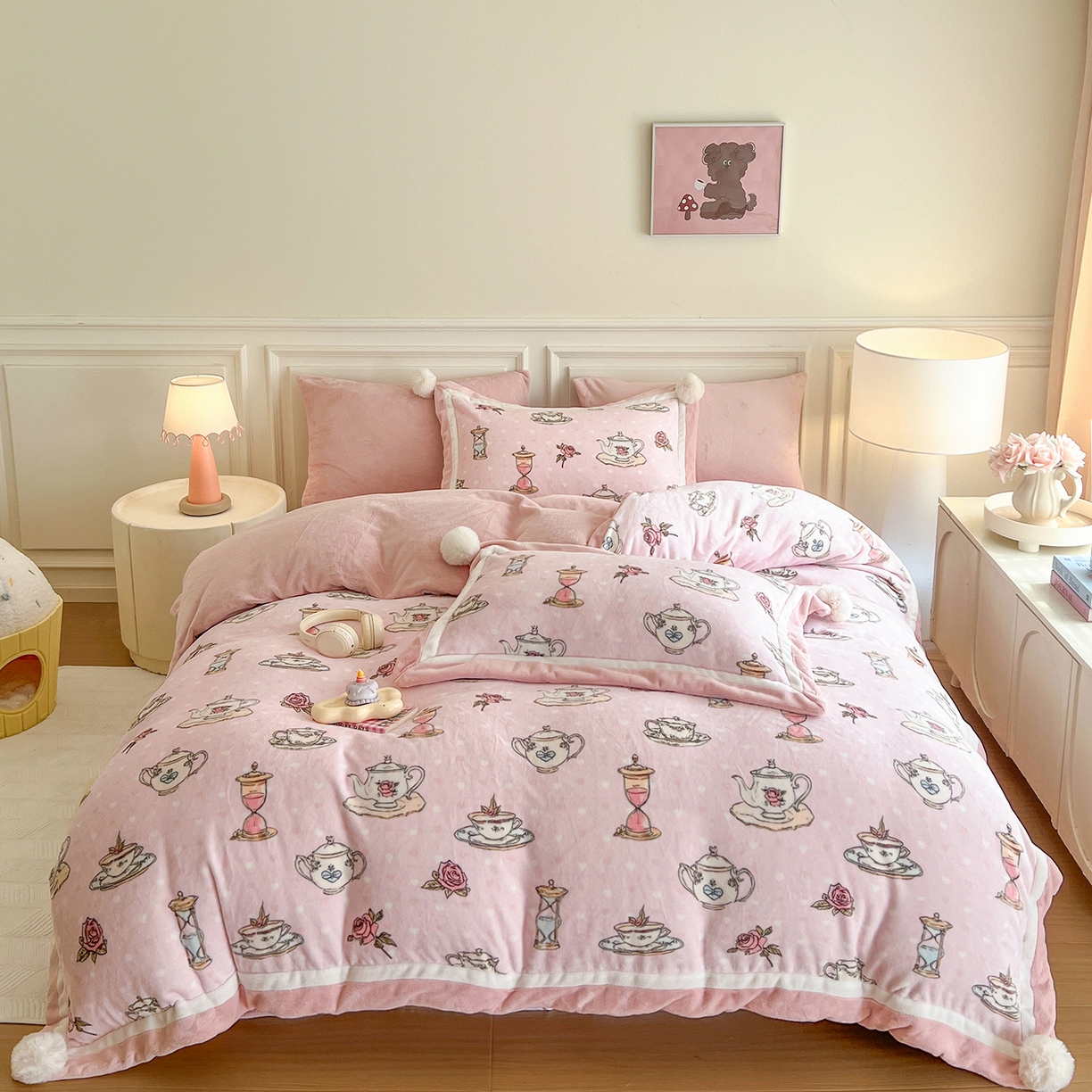 多乐娜 2025新款高克重260g全消光牛奶绒数码印花法式油画风高端款四件套 （会员-20）控价最低368起 粉粉泡芙