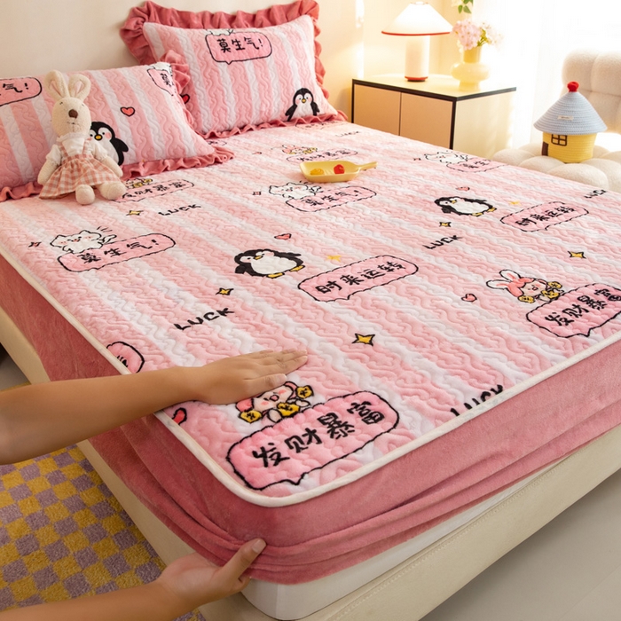 91家纺网 家纺一手货源 找家纺 （总）美达家纺 2025新款牛奶绒夹棉单床笠