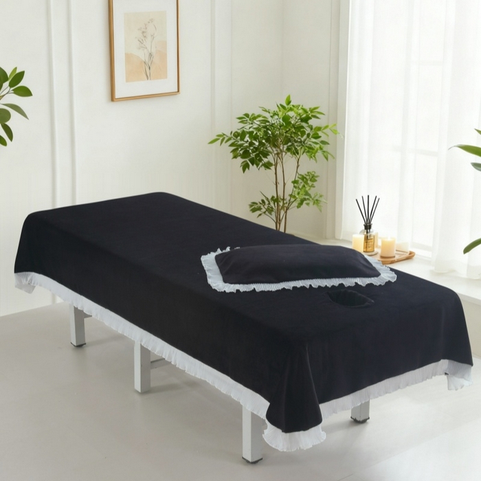 91家纺网 家纺一手货源 找家纺 （总）千姿坊 2025新款秋冬加厚牛奶绒纯色美 容床床单两件套有洞单件床罩