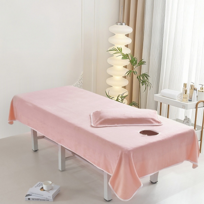 91家纺网 家纺一手货源 找家纺 （总）千姿坊 2025新款秋冬加厚牛奶绒纯色美 容床床单两件套有洞单件床罩