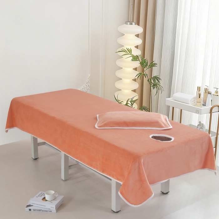 91家纺网 家纺一手货源 找家纺 （总）千姿坊 2025新款秋冬加厚牛奶绒纯色美 容床床单两件套有洞单件床罩