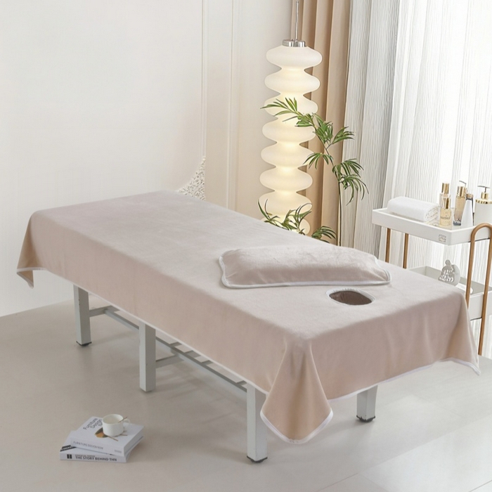 91家纺网 家纺一手货源 找家纺 （总）千姿坊 2025新款秋冬加厚牛奶绒纯色美 容床床单两件套有洞单件床罩