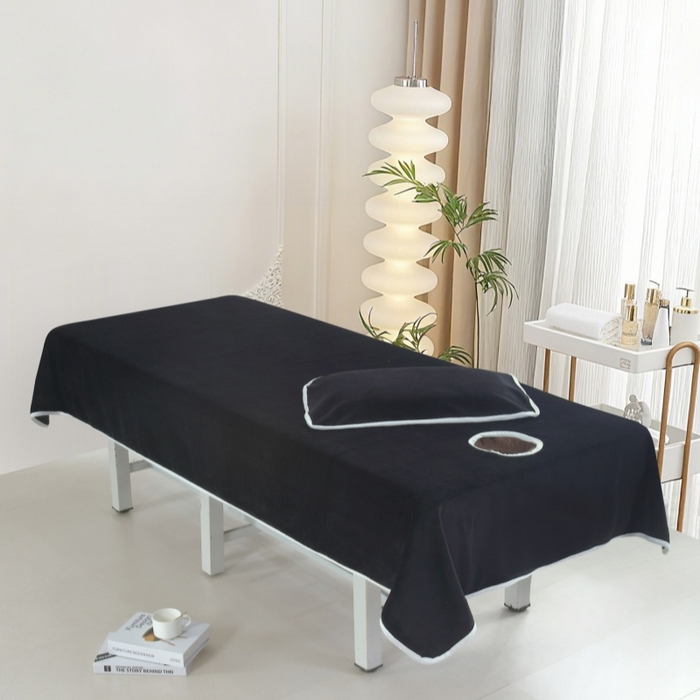 91家纺网 家纺一手货源 找家纺 （总）千姿坊 2025新款秋冬加厚牛奶绒纯色美 容床床单两件套有洞单件床罩