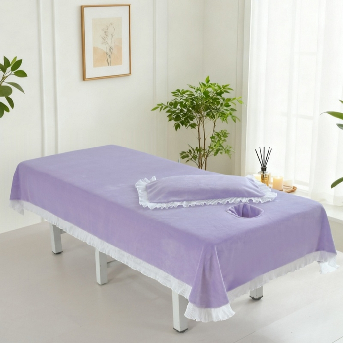 91家纺网 家纺一手货源 找家纺 （总）千姿坊 2025新款秋冬加厚牛奶绒纯色美 容床床单两件套有洞单件床罩