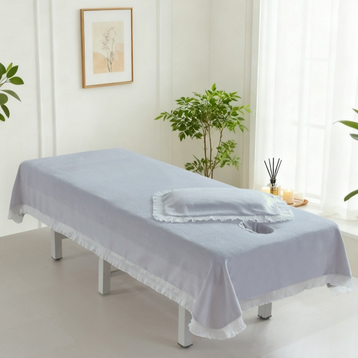 91家纺网 家纺一手货源 找家纺 （总）千姿坊 2025新款秋冬加厚牛奶绒纯色美 容床床单两件套有洞单件床罩