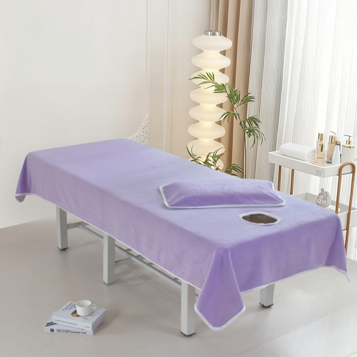 91家纺网 家纺一手货源 找家纺 （总）千姿坊 2025新款秋冬加厚牛奶绒纯色美 容床床单两件套有洞单件床罩