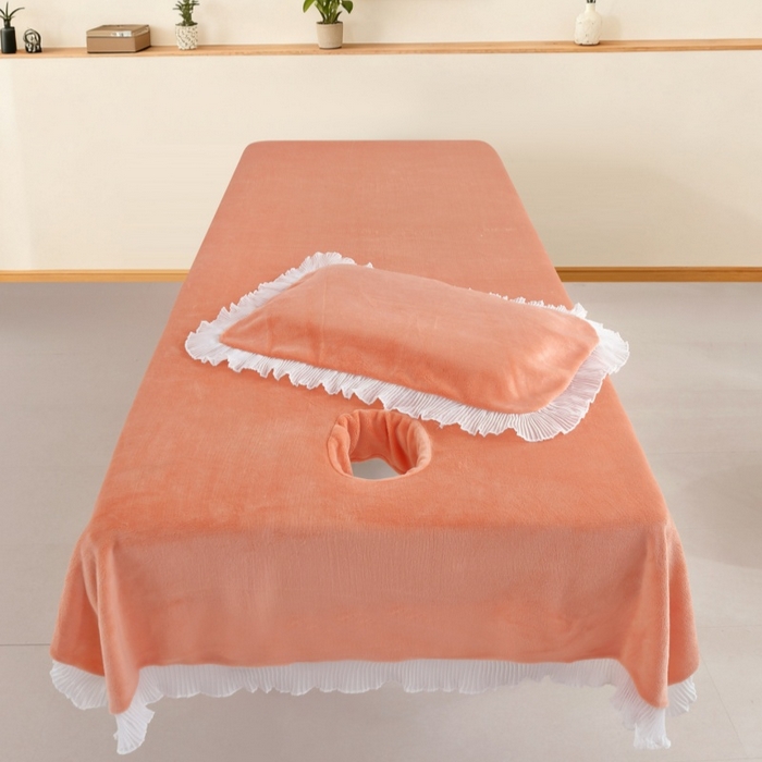 91家纺网 家纺一手货源 找家纺 （总）千姿坊 2025新款秋冬加厚牛奶绒纯色美 容床床单两件套有洞单件床罩