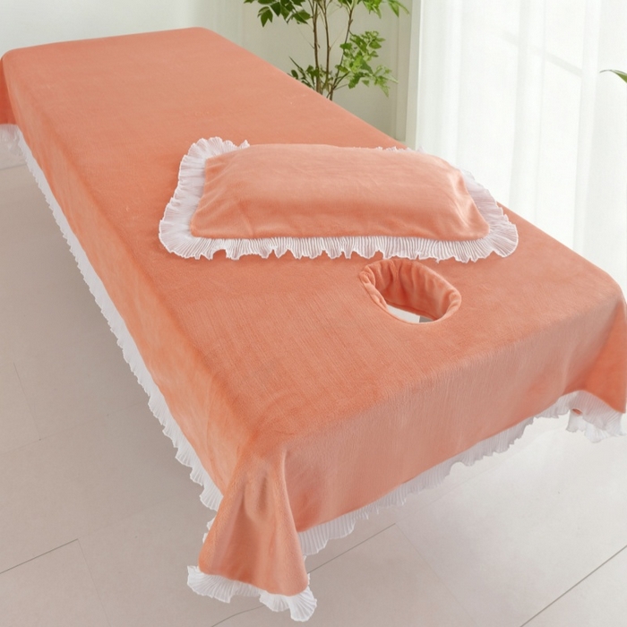 91家纺网 家纺一手货源 找家纺 （总）千姿坊 2025新款秋冬加厚牛奶绒纯色美 容床床单两件套有洞单件床罩