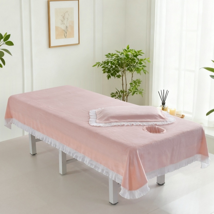 91家纺网 家纺一手货源 找家纺 （总）千姿坊 2025新款秋冬加厚牛奶绒纯色美 容床床单两件套有洞单件床罩