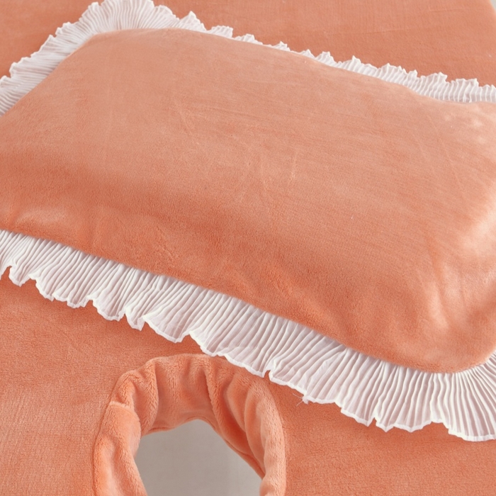 91家纺网 家纺一手货源 找家纺 （总）千姿坊 2025新款秋冬加厚牛奶绒纯色美 容床床单两件套有洞单件床罩