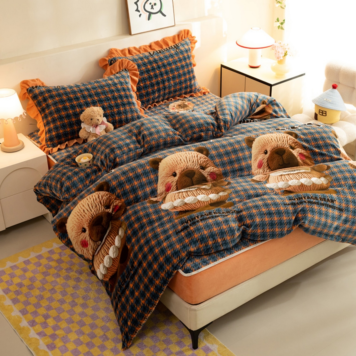 91家纺网 家纺一手货源 找家纺 （总）美达家纺 2025新款牛奶绒夹棉床笠四件套