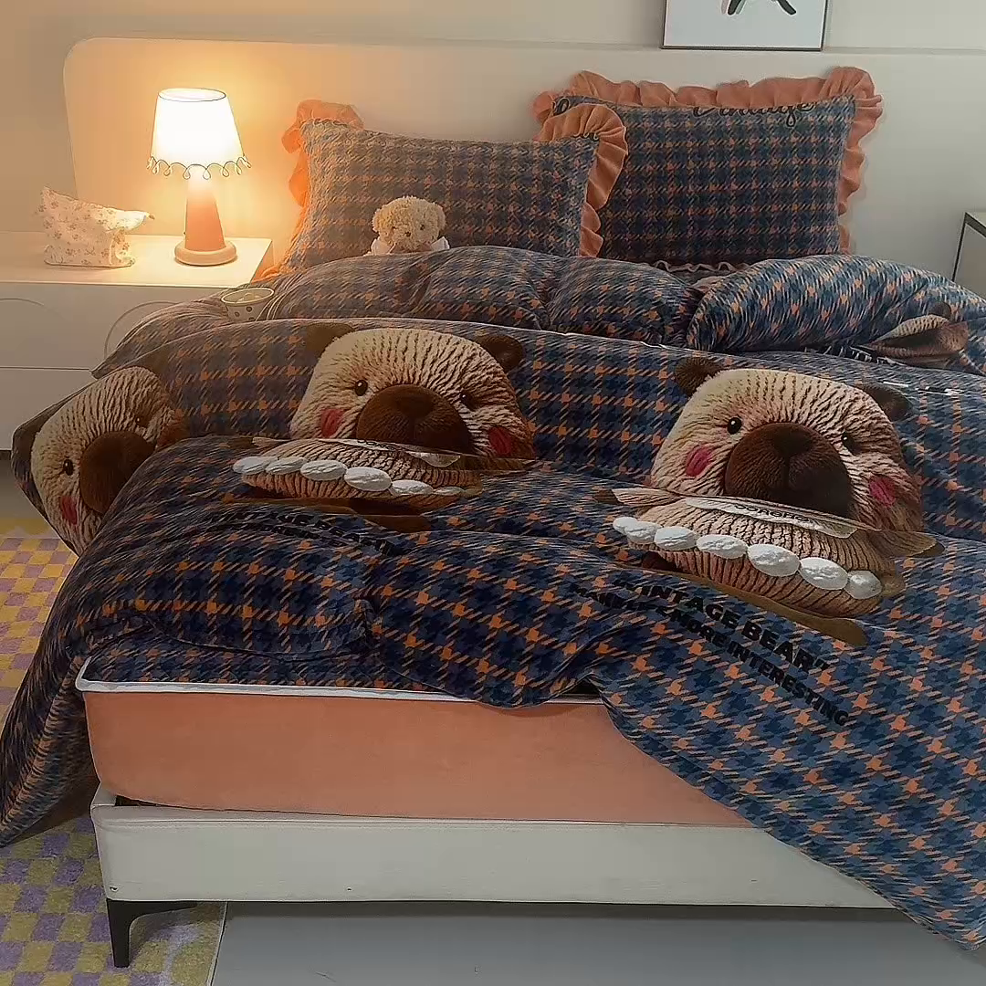 91家纺网 家纺一手货源 找家纺 （总）美达家纺 2025新款牛奶绒夹棉床笠四件套