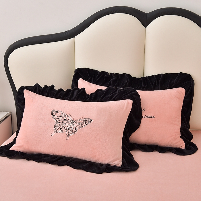 91家纺网 家纺一手货源 找家纺 （总）炫拼家纺 2024新款法式牛奶绒刺绣花边四件套