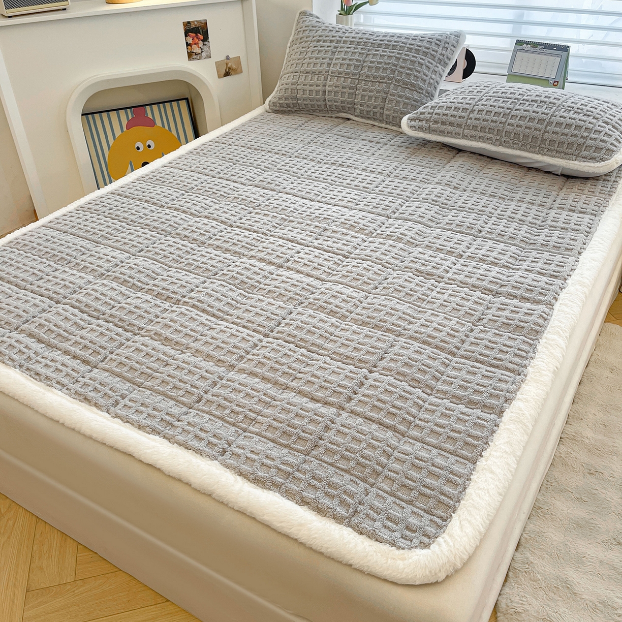 91家纺网 家纺一手货源 找家纺 予梦家纺 2025新款加厚塔芙绒床垫床褥床护垫（带卖点图和买家秀） 华夫格 星灰