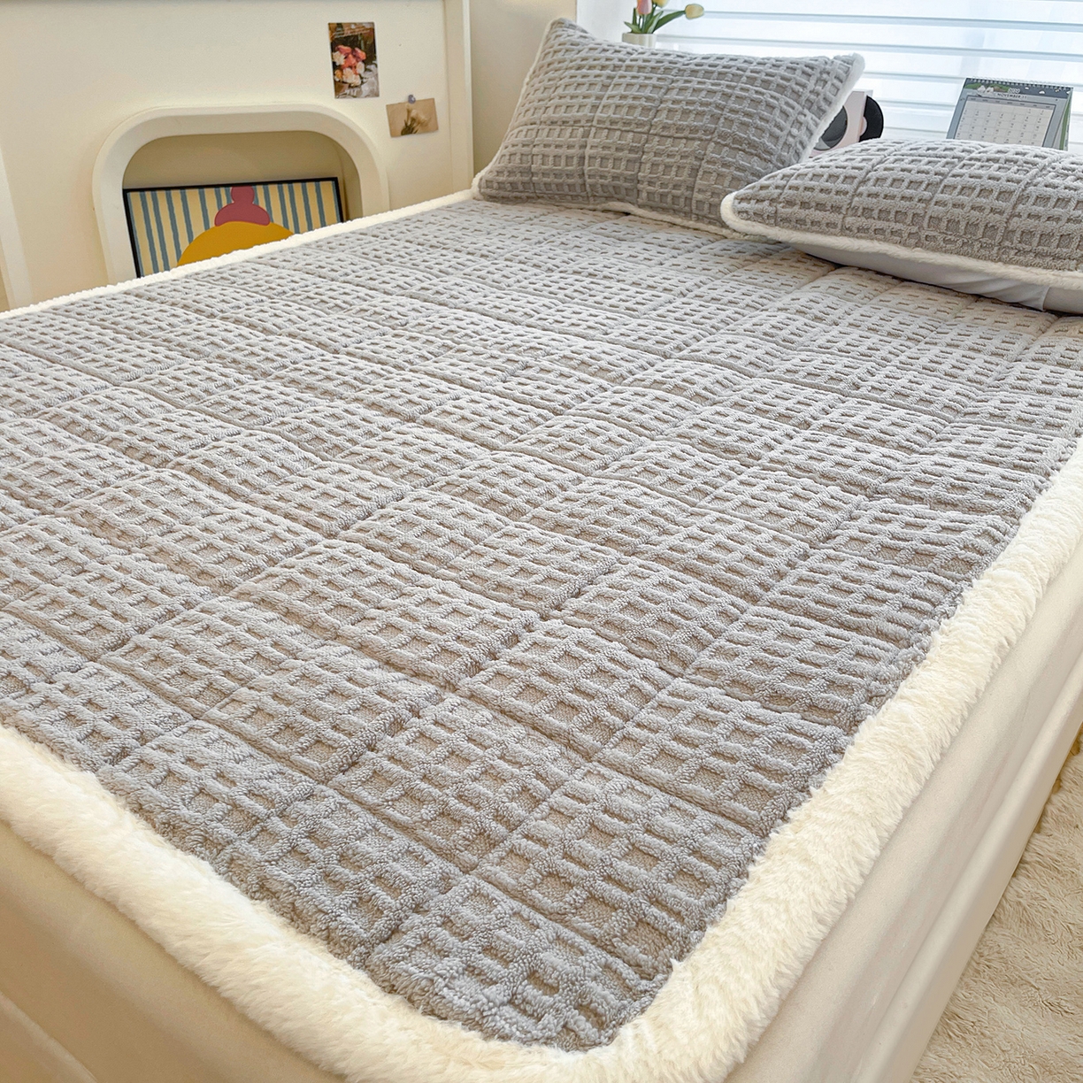 91家纺网 家纺一手货源 找家纺 予梦家纺 2025新款加厚塔芙绒床垫床褥床护垫（带卖点图和买家秀） 华夫格 星灰